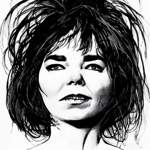 Prompt: bjork, portrait, by guido crepax