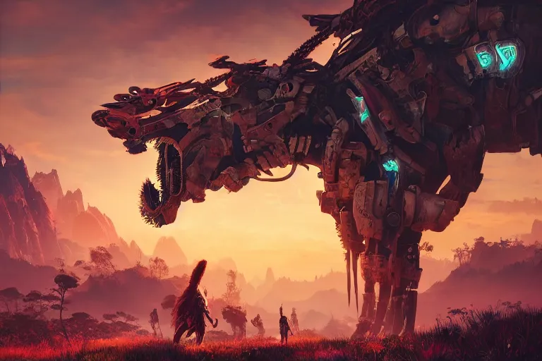 Image similar to bristleback machine mecanical creature robot of horizon forbidden west horizon zero dawn radiating a glowing aura global illumination ray tracing hdr fanart arstation by ian pesty and alena aenami artworks in 4 k