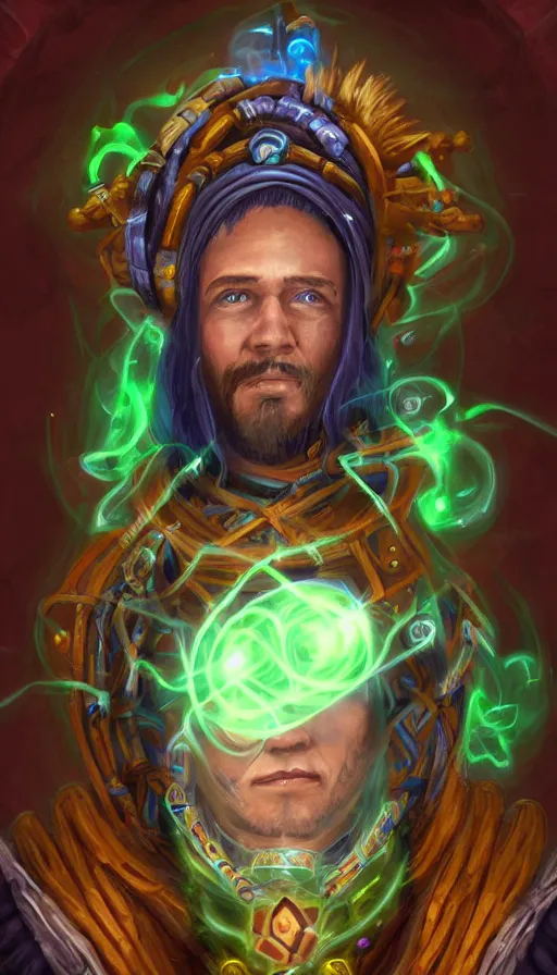 Prompt: portrait of a digital shaman, from hearthstone