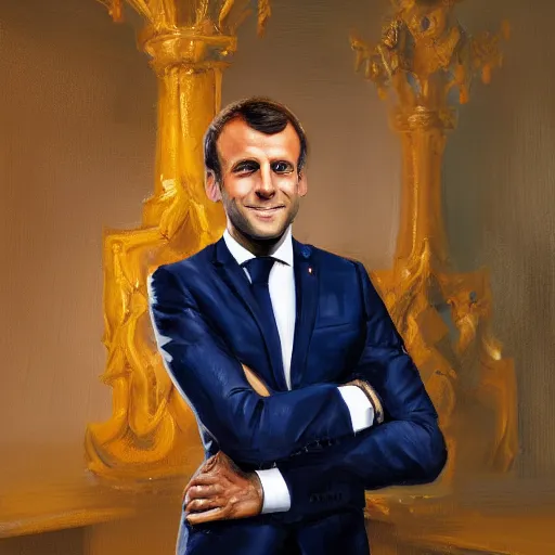 Prompt: portrait of emmanuel macron with robot ears, 4k, sharp focus, Andreas Rocha