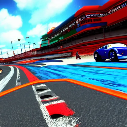 Image similar to screenshot of daytona usa by sega ultra detail photorealistic unreal engine