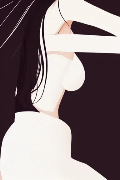 Image similar to mysterious girl with her long black hair dressed in a simple white dress, anime art style, digital art by ilya kuvshinov, inspired by balthus, hd, 4 k, hyper detailed, rear view