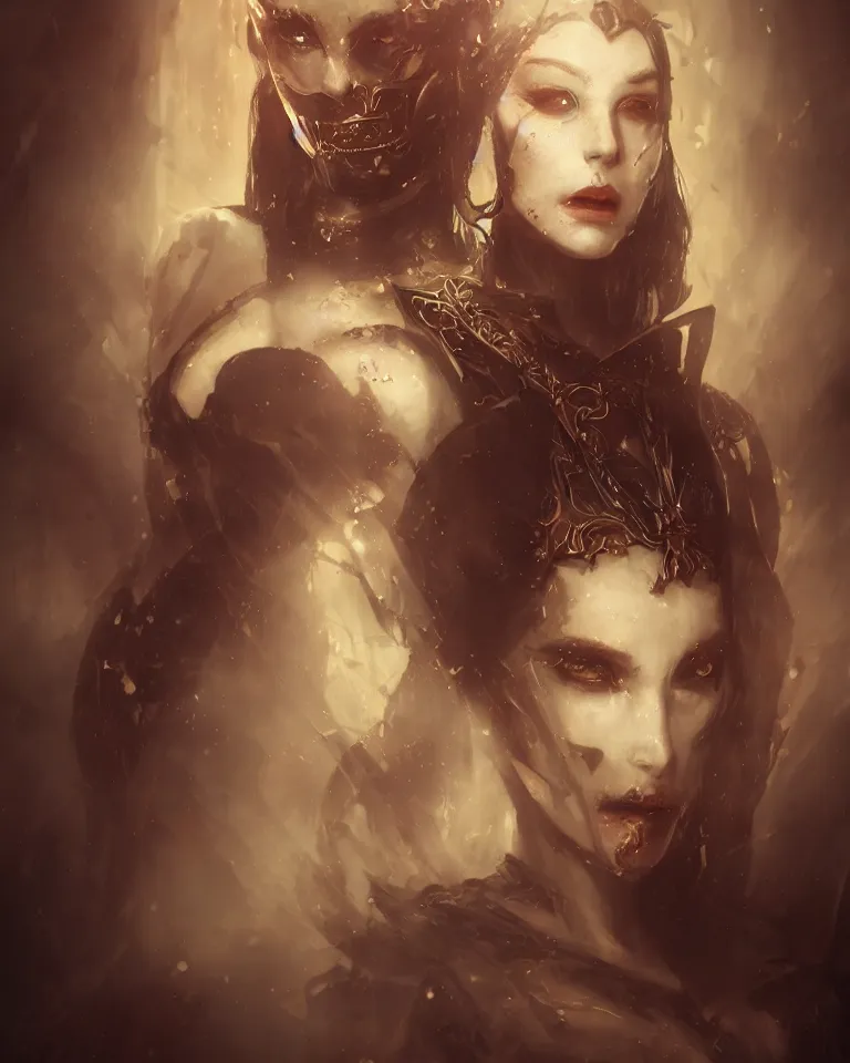 Prompt: portrait of the occult queen of heresy, detailed, dark fantasy, horror, concept art, character design, cinematic lighting, particle effects, cgsociety