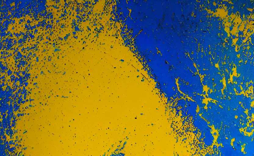 Image similar to blue liquid splatters on a yellow surface, close up, 33mm, 4k