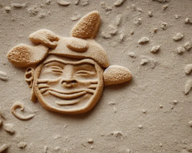 Prompt: 8 5 mm food photography of naruto made of sand near a garden with dof and bokeh and flowers o