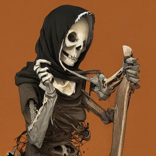 Image similar to a sad skeleton woman, wearing a baggy hoody, ridding a skateboard, historical, intricate, highly detailed, dynamic lighting, digital art, digital painting, artstation, wlop, sharp focus, illustration, art by artgerm and greg rutkowski and alphonse mucha