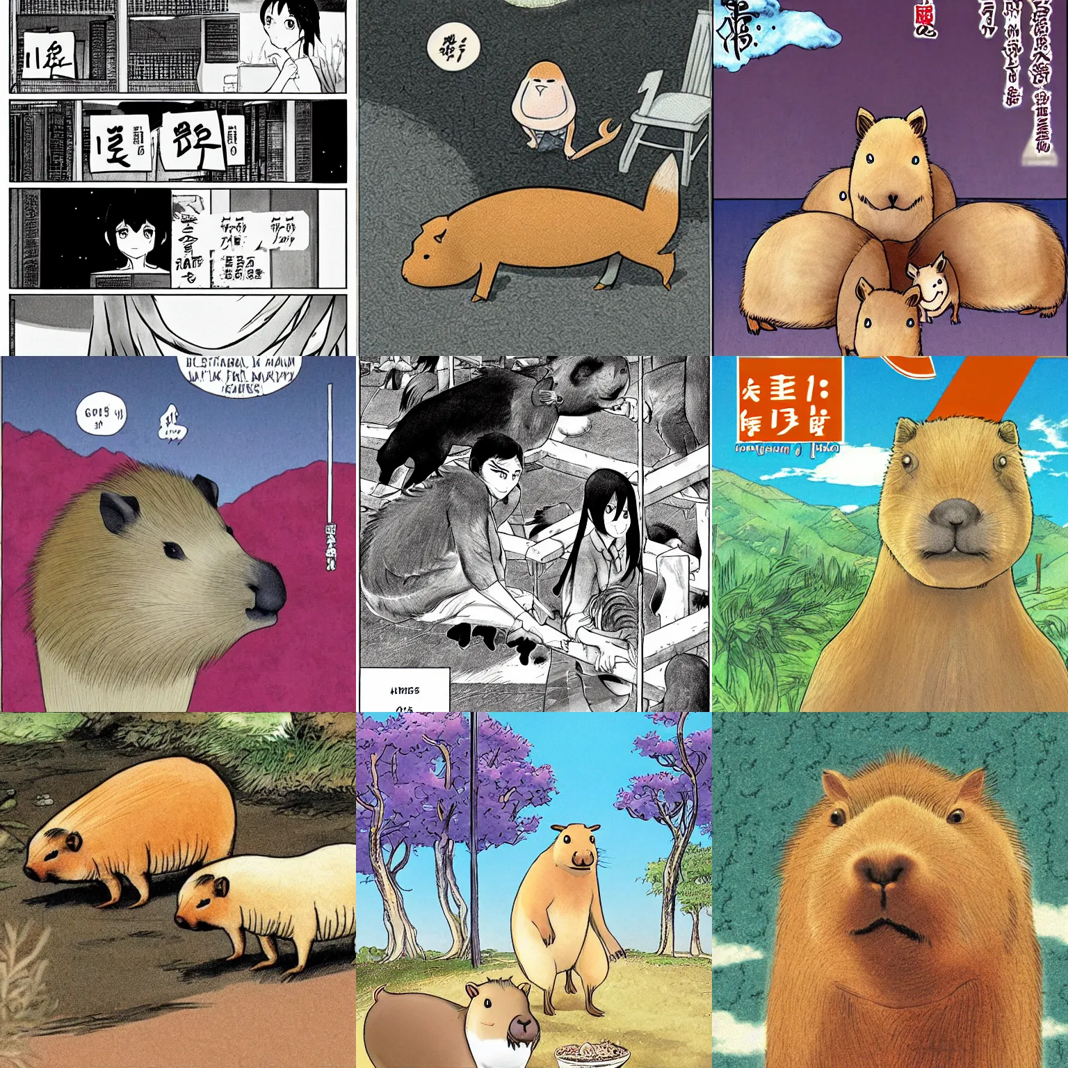 Prompt: manga about a capybara