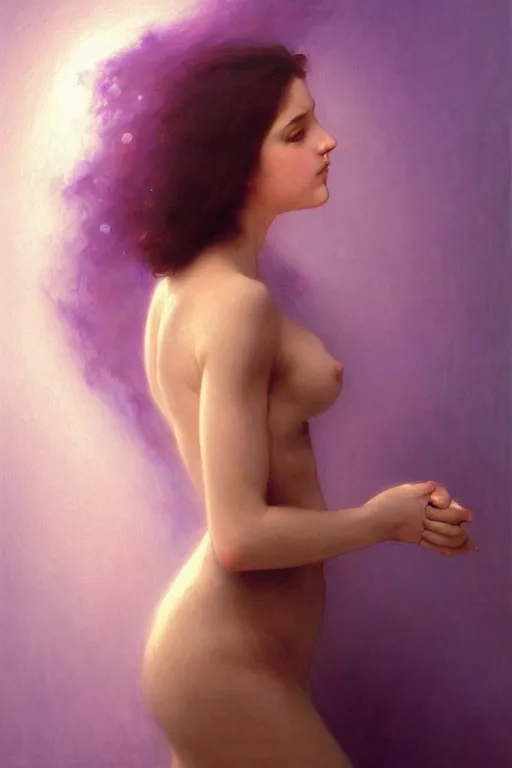 Prompt: Portrait of Amy Rose by bouguereau, abstract purple lighting, intricate, elegant, somber, highly detailed, oil painting, smooth, sharp focus, illustration, art by artgerm and greg rutkowski and zdislav beksinski