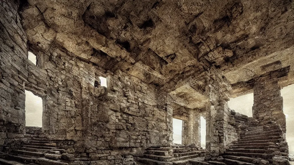 Image similar to surreal ancient ruins with a stairway to heaven, photography by michal karcz and zhang kechun