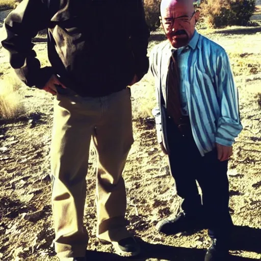 Image similar to “2b with Walter white on the set of breaking bad”