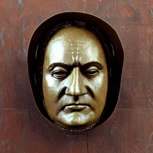 Image similar to cardboard mold mask of Christopher Columbus in color