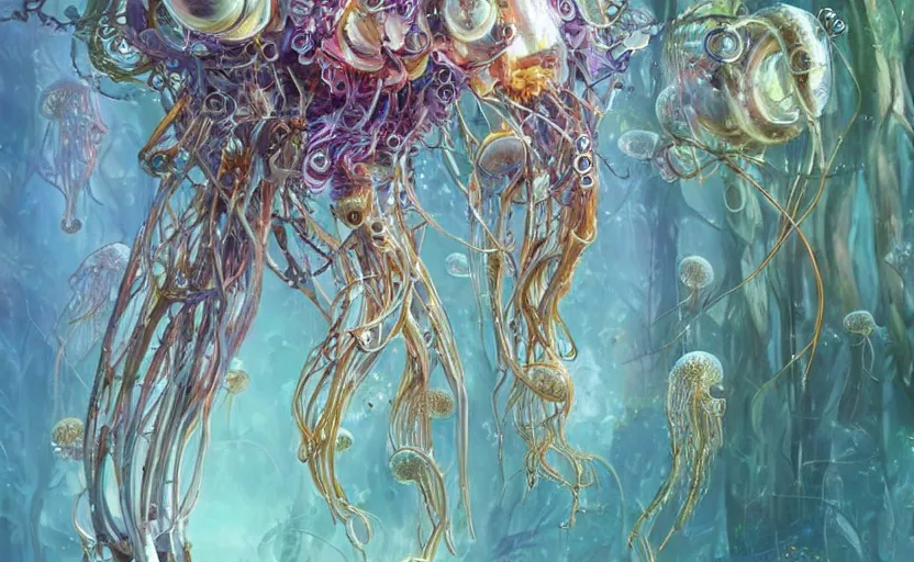 Image similar to Cyborg biomechanical jellyfish forest. By Konstantin Razumov, highly detailded