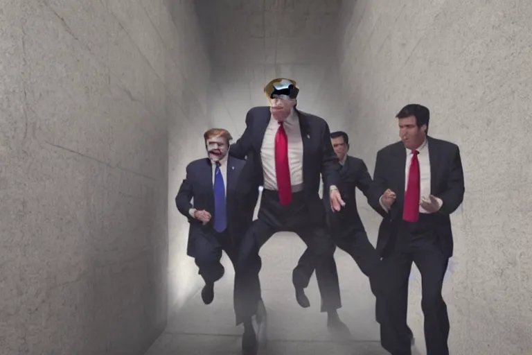 Image similar to cult members breaking donald trump out of prison mission impossible style, cinematic lighting