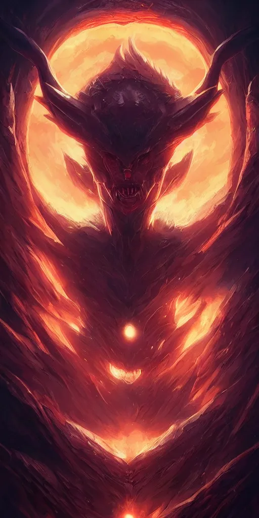 Image similar to symmetry!! the eye of a fiery demon in heaven, highly detailed, perfect lighting, perfect composition, 4 k, artgerm, derek zabrocki, greg rutkowski