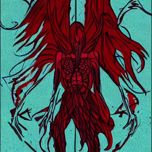 Prompt: half demon half angel divided vertically down the center