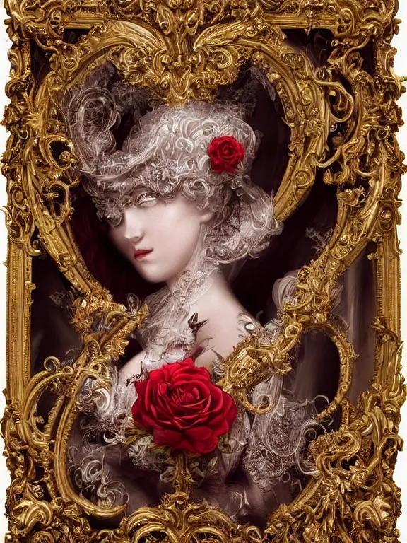 Prompt: a beautiful render of a recatholic rococo roses veiled red queen with baroque symmetry intricate detailed ,heart,pray,love,crystal-embellished,by Daveed Benito,LEdmund Leighton,Virginie Ropars,aaron horkey,Billelis,trending on pinterest,maximalist,glittering,golden ratio,cinematic lighting