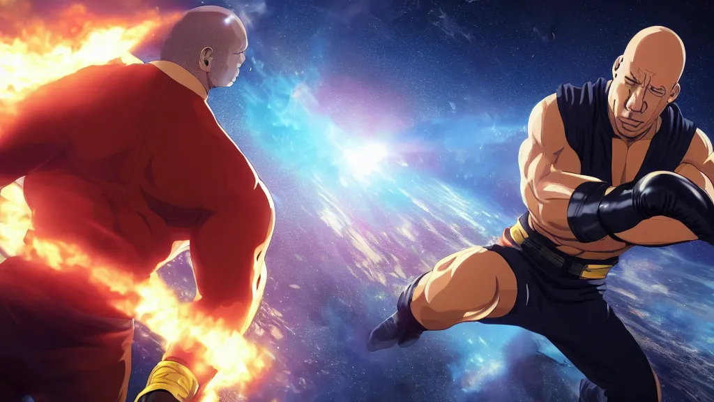 Prompt: extreme wide shot of vin diesel as saitama!!! punching!!! a car!!! into space, ultra realistic, lens flare, atmosphere, glow, detailed, intricate, full of colour, cinematic lighting, trending on artstation, 4 k, hyperrealistic, focused, extreme details, unreal engine 5, cinematic, masterpiece