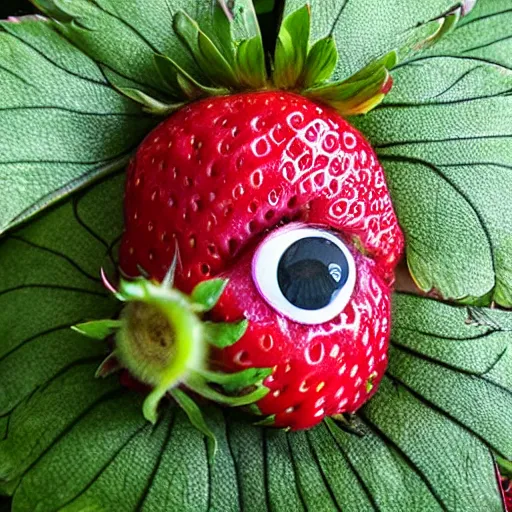 Image similar to strawberry creature with multiple eyes