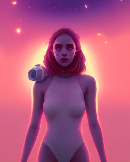 Image similar to portrait of a beautiful woman monster astronaut, bathed in light, octane render, unreal engine, gaudy colors, greg rutkowski, loish, rhads, beeple, makoto shinkai and lois van baarle, ilya kuvshinov, rossdraws, tom bagshaw, alphonse mucha, global illumination