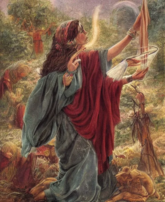 a pagan female sorcerer performing a fertility ritual Stable