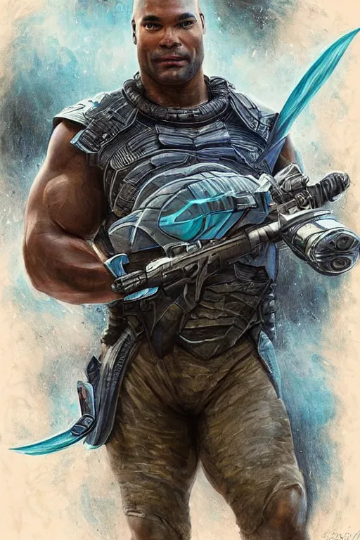 Prompt: muscled Christopher Judge playing Teal\'c in an episode of Stargate SG-1, a ruggedly handsome hero, intricate, elegant, highly detailed, centered, digital painting, artstation, concept art, smooth, sharp focus, illustration, art by artgerm and donato giancola and Joseph Christian Leyendecker, Ross Tran, WLOP