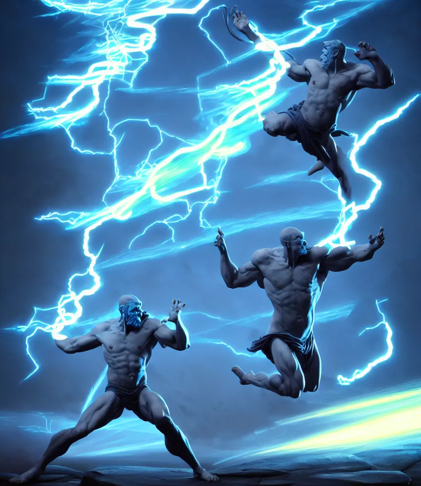 Prompt: zeus god throwing bolts of blue lightning, ultra realistic, dramatic lighting, combative pose, highly detailed by peter mohrbacher, hajime sorayama, wayne barlowe, boris vallejo, aaron horkey, gaston bussiere, craig mullins, octane render, cycles render, vray, iridescent