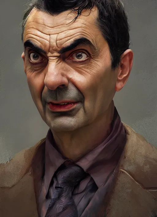 Image similar to Portrait of Mr Bean centered, marvel comics, dark, intricate, highly detailed, smooth, artstation, digital illustration by Ruan Jia and Mandy Jurgens and Artgerm and Wayne Barlowe and Greg Rutkowski and Frank Frazetta