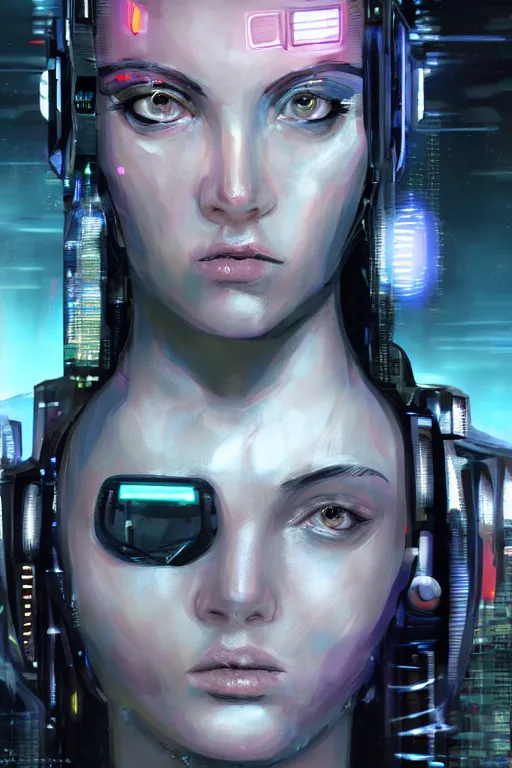 Image similar to a close - up portrait of a cyberpunk cyborg girl, by jean fouqet, rule of thirds