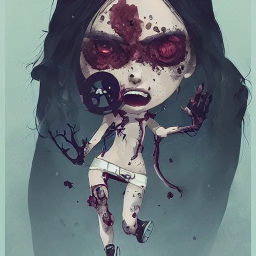 Prompt: Highly detailed portrait of a moody sullen punk zombie young lady with freckles by Atey Ghailan, by Loish, by Bryan Lee O'Malley, by Cliff Chiang, by Goro Fujita, by Greg Tocchini, inspired by ((image comics)), inspired by nier:automata, inspired by graphic novel cover art !!!cyan, brown, black, yellow and white color scheme ((grafitti tag brick wall background))