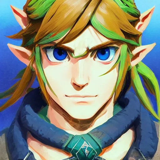 Prompt: a portrait of link from zelda breath of the wild, beautiful, sharp focus, illustration, very beautiful, by wlop and ayami kojima