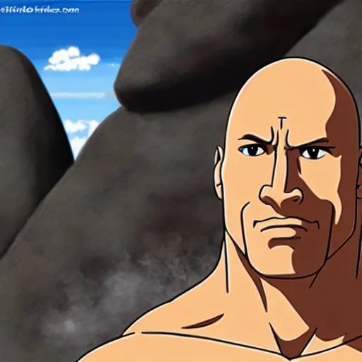 Prompt: Dwayne Johnson in anime, by studio ghibli