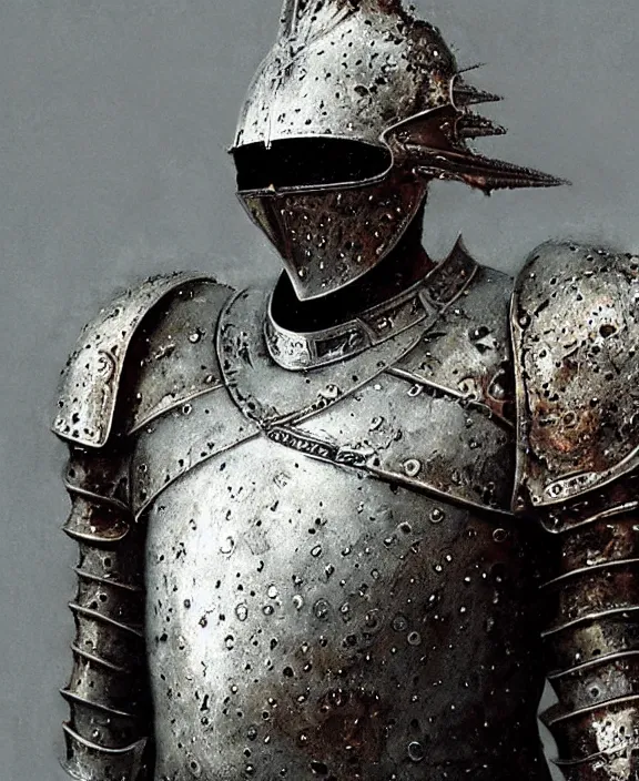 Image similar to royal grail knight ornament armor, dismounted, beksinski, trending on artstation