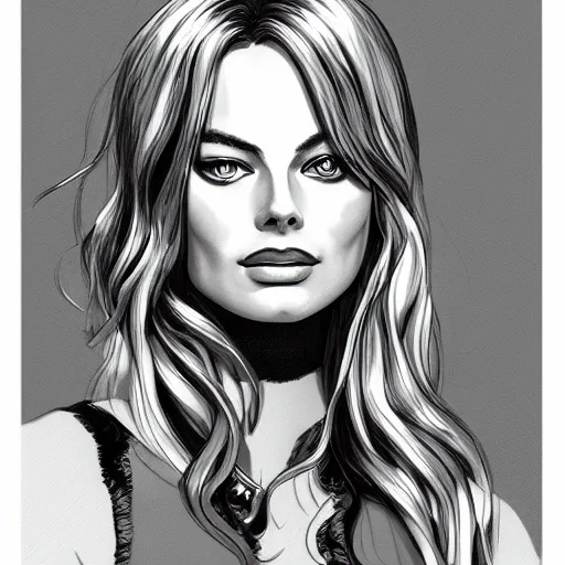 Image similar to a portrait of margot robbie, anime art style, highly realistic, highly detailed, sharp