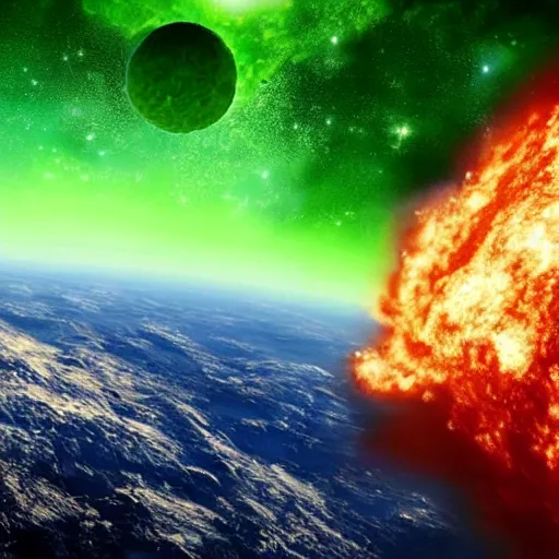 Prompt: the planet earth is destroyed by a comet, textbook illustration