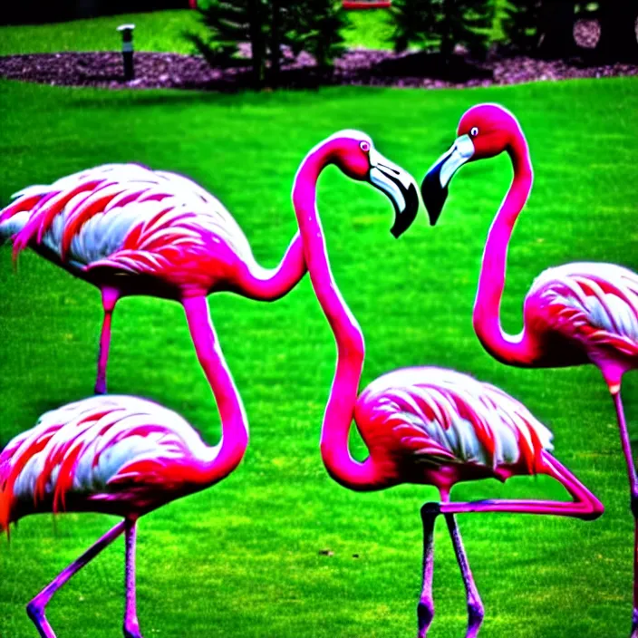 Prompt: flamingo lawn monsters at vanvcouver,british columbia,canada