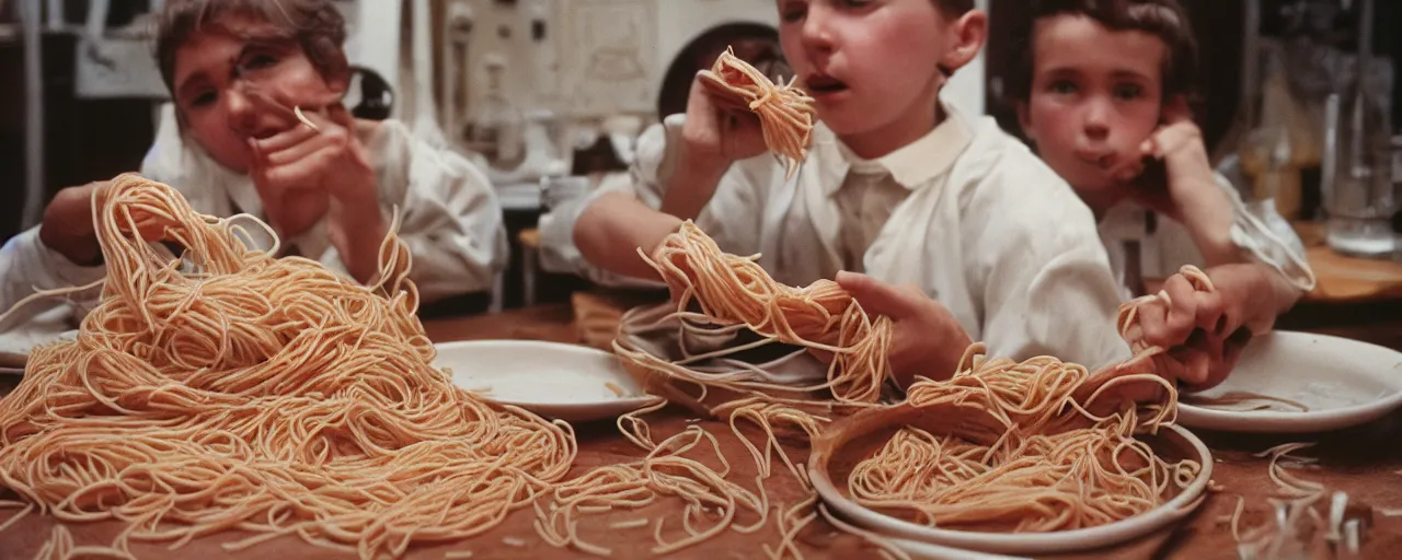 Prompt: the scientific revolution, spaghetti inspiration, aesthetic!!, small details, facial expression, intricate, canon 5 0 mm, wes anderson film, kodachrome, retro