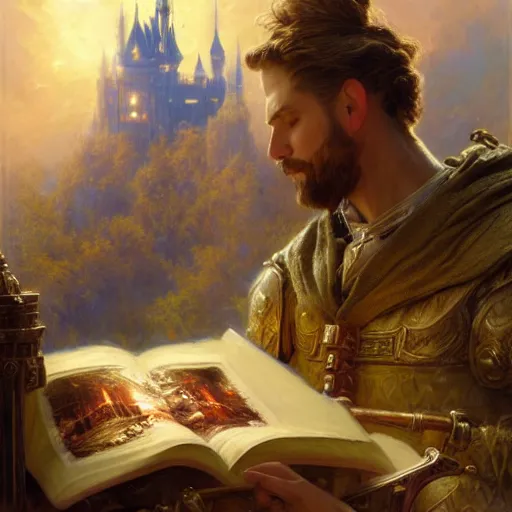 Prompt: stunning male master wizard building a huge castle with his magic, highly detailed painting by gaston bussiere, craig mullins, j. c. leyendecker, 8 k