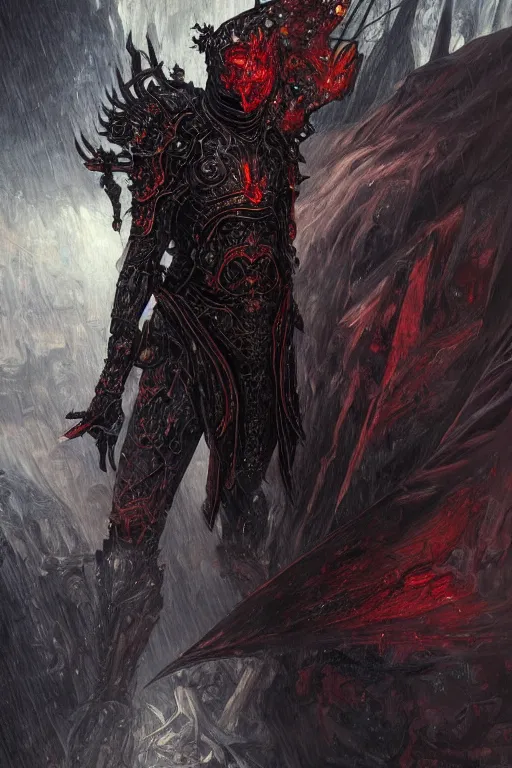 Prompt: portrait demonic knights of Zodiac male, black and reddish color mirror armor, in ruined Agora of Athens rainy night, ssci-fi and fantasy, intricate and very very beautiful and elegant, highly detailed, Frostbite Engine, digital painting, artstation, concept art, smooth and sharp focus, illustration, art by tian zi and WLOP and alphonse mucha