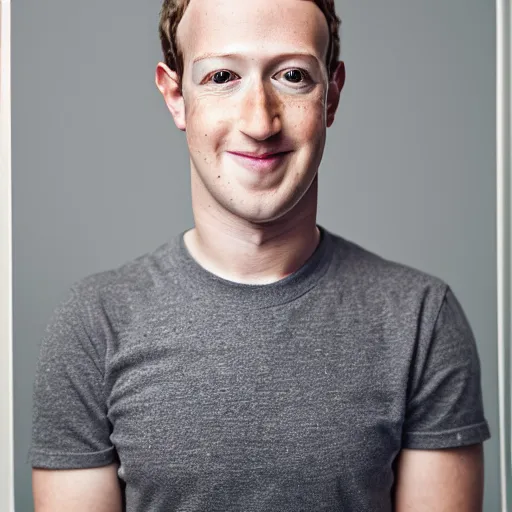 Prompt: Portrait photo of Mark Zuckerberg, photographed by Anne Geddes, soft studio lighting, 85mm f/1.4