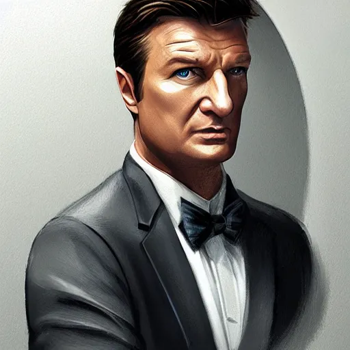 Image similar to Nathan Fillion as James Bond in Goldeneye 007 in an air vent above bathroom cubicle, D&D, cinematic, fantasy, intricate, elegant, highly detailed, digital painting, artstation, concept art, smooth, sharp focus, illustration, art by artgerm and greg rutkowski and alphonse much