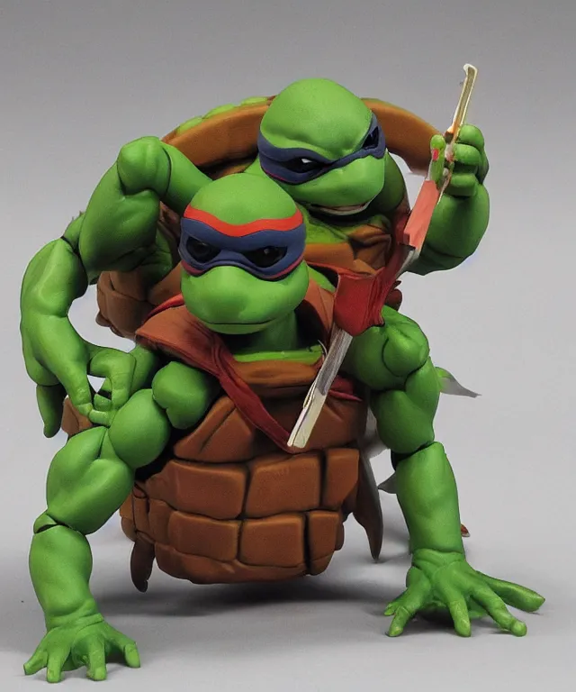 Prompt: packaging for a teenage mutant ninja turtle raphael neca toy