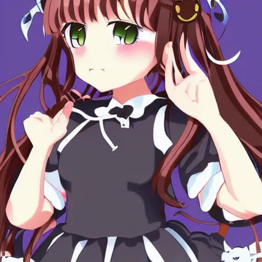 Prompt: a stunningly cute anime catgirl as a maid, art by studio ghibli, anime key visual, long brown hair, artstation