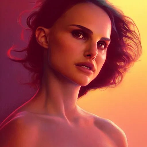 Image similar to a expressive portrait of natalie portman in dramatic lighting, depth of field background, artstation, award - winning realistic sci - fi concept art by jim burns and greg rutkowski, beksinski, a realism masterpiece, expressive color palette, james gilleard, bruegel, alphonse mucha, and yoshitaka amano