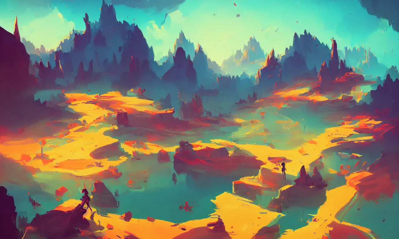 Prompt: a serene landscape painting by anton fadeev