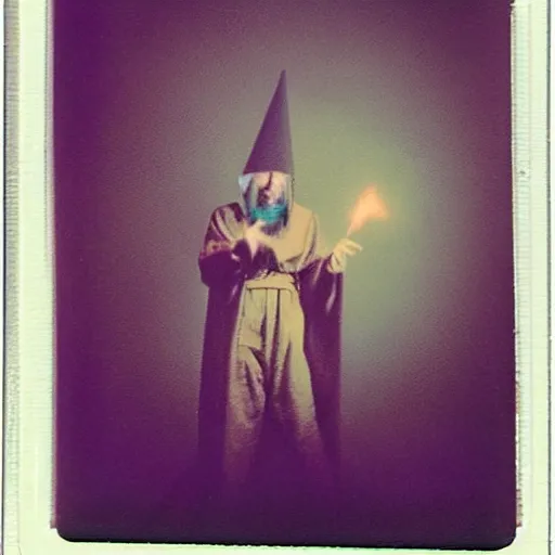 Image similar to wizard casting a spell, polaroid!!!!!