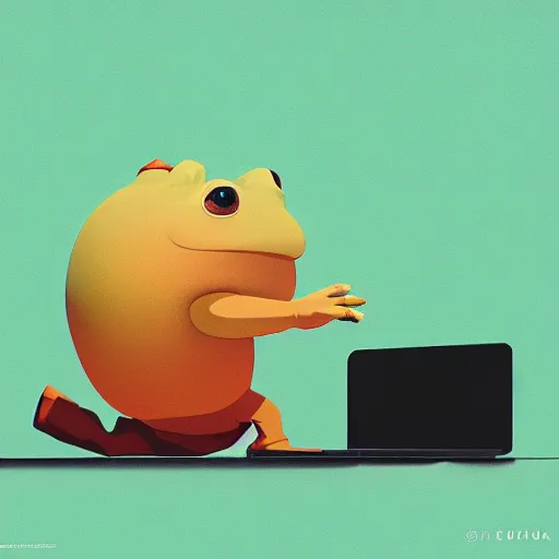 Image similar to toad, in front of a laptop, james gilleard, ilya kuvshinov, very detailed, matte, gaussian blur, tone mapped