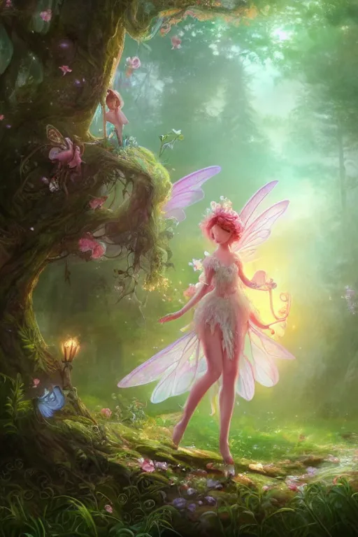 Image similar to a cute fairy in the dreamy forest, fantasy, dreamlike, 8 k resolution, hyper detailed, d & d, character design, digital painting, trending on artstation, sharp focus, illustration, art by viktoria gavrilenko, hoang lap, fuji choko, steve zheng