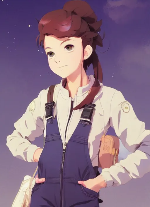 Prompt: a handsome young girls! model, wearing ma - 1 flight suit jacket and overalls, trending on pixiv fanbox, painted by greg rutkowski makoto shinkai takashi takeuchi studio ghibli, akihiko yoshida