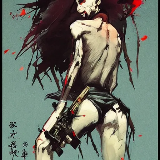 Image similar to after death, only his singing remained in this land, hanafuda concept art trending on artstation by yoji shinkawa, esao andrews, james jean and raoul ruiz