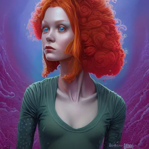 Prompt: Lofi pale redhead BioPunk Lovecraft Lovecraftian portrait, Pixar style, by Tristan Eaton Stanley Artgerm and Tom Bagshaw.